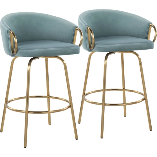 Claire Counter Stool in Gold Steel & Light Blue Velvet with (Set of 2)